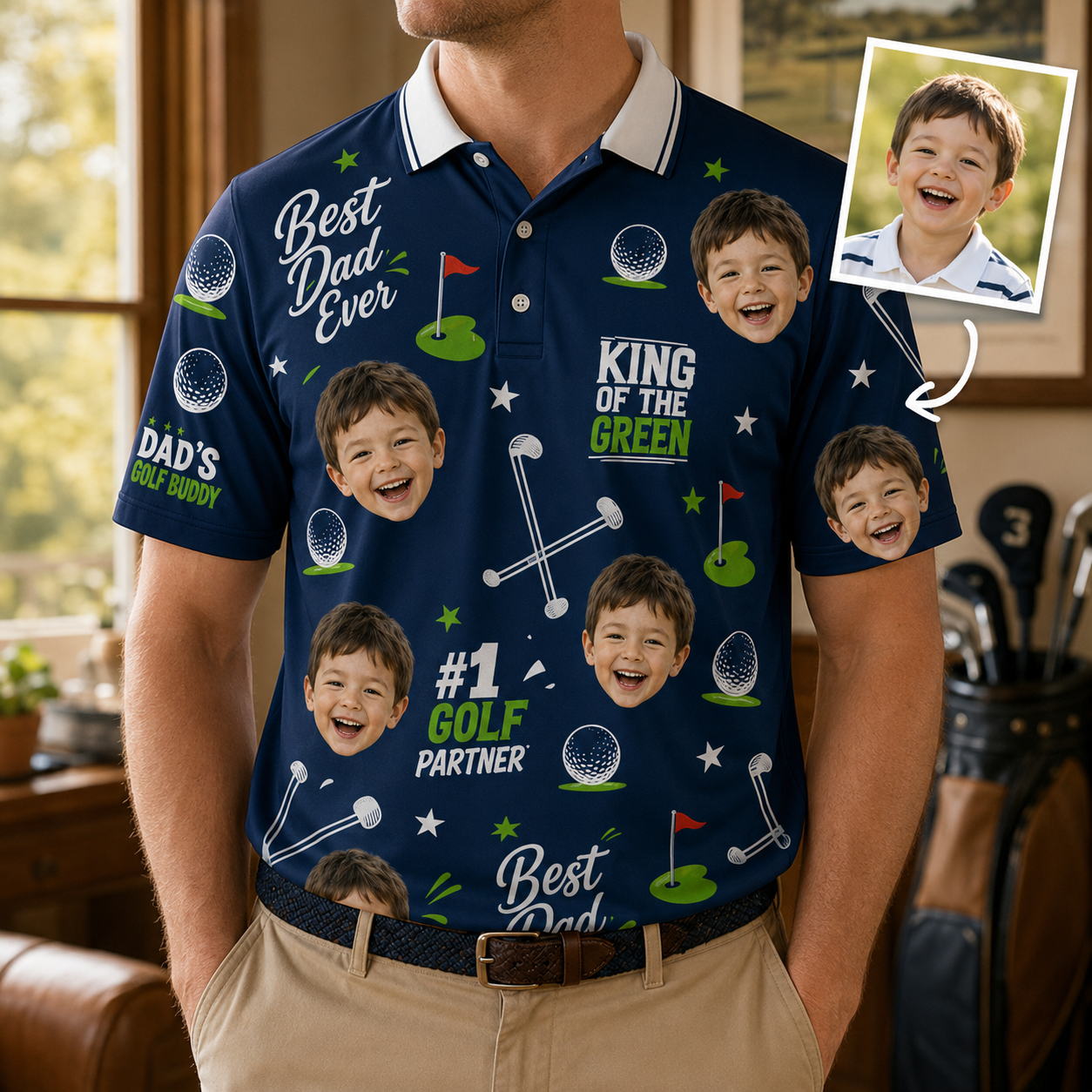Custom Photo Dad King Of The Green Polo Shirt, Personalized Polo Shirt For Husband Dad Grandfather TOM99