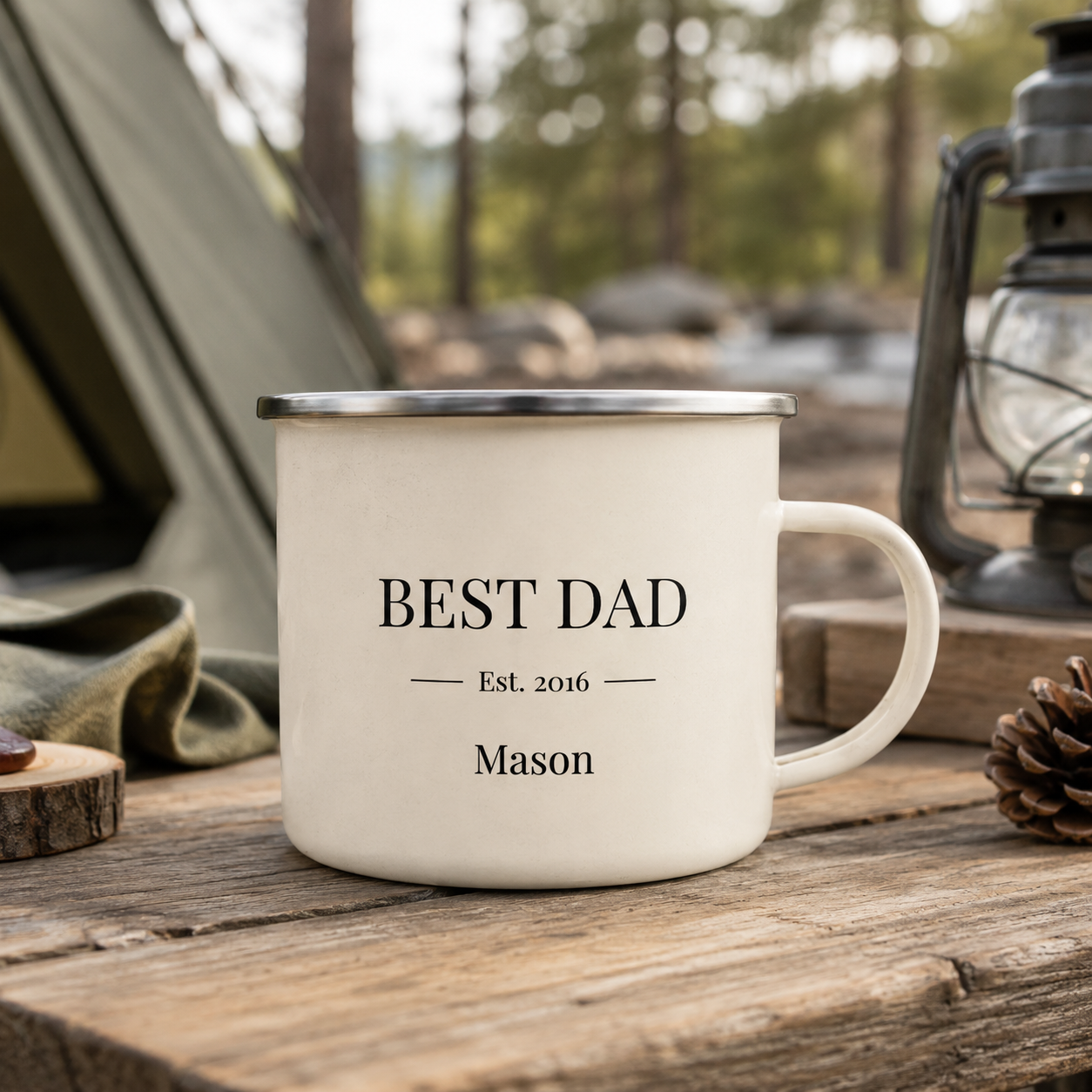 Personalized Dad Camp Mug 12oz, Custom Dad Enamel Cup, Gift For Dad TOM99
