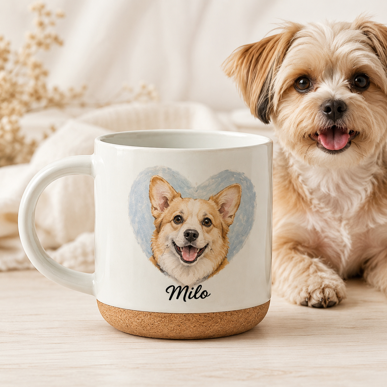 Custom Photo Love Dog 12oz Cork Mug | Gift For Dog Lovers | Pet Lover Gifts TOM99