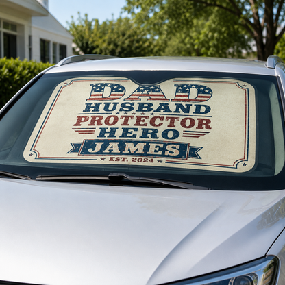 Personalized Dad Hero Car Windshield Sun Shade, Custom Car Sun Shade for Dad, Gift For Dad TOM99