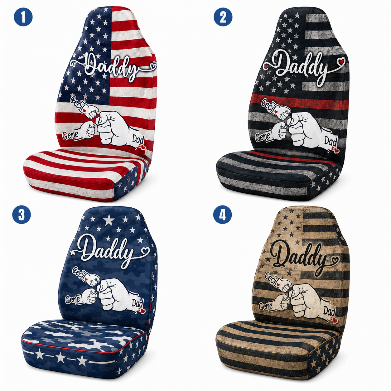 Personalized Daddy Portrait Car Seat Cover, Custom Dad Seat Protector, Gift For Dad TOM99