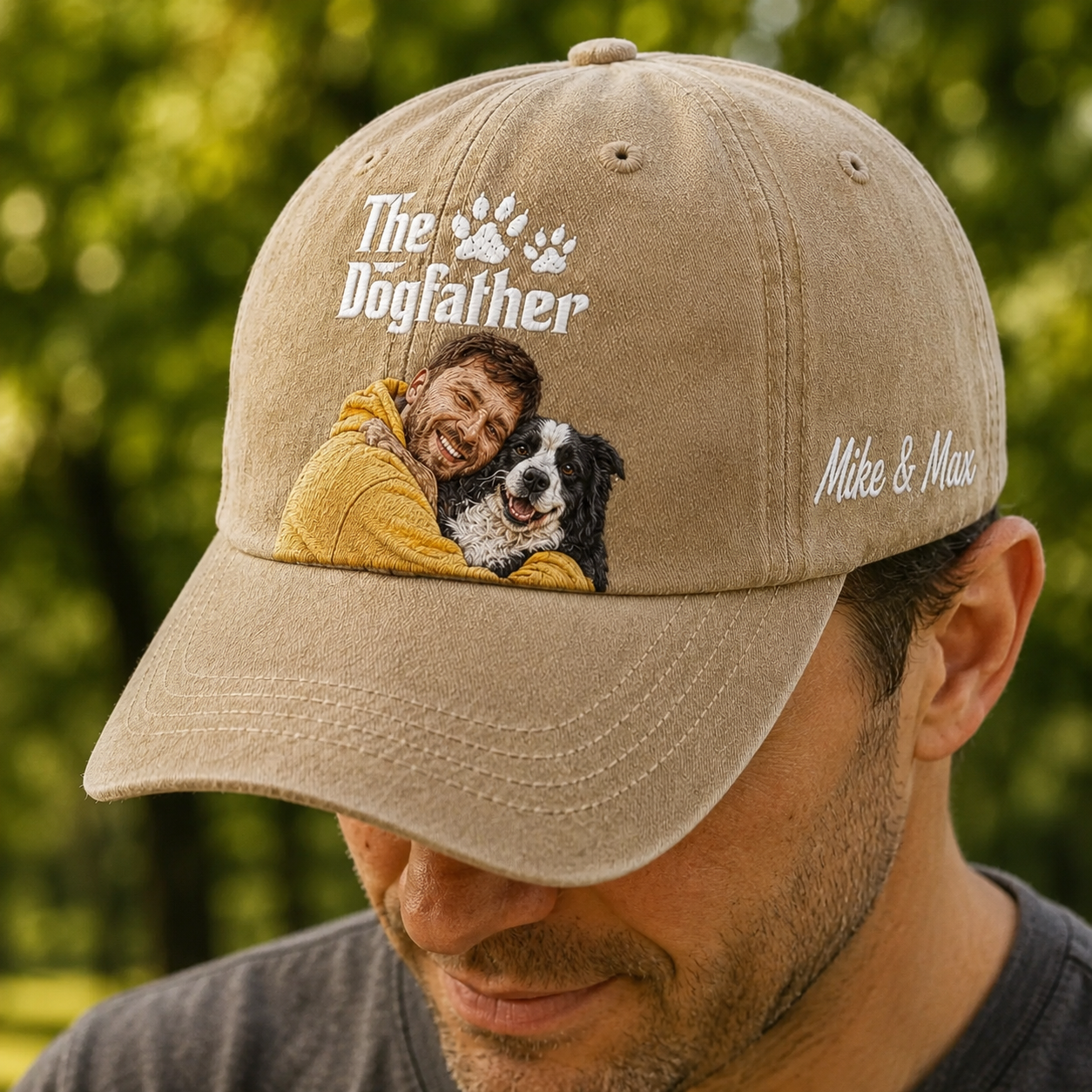 Personalized Photo DogFather Face Hat, Custom Pet Photo Embroidered Cap, Gift For Dog Lovers Pa99