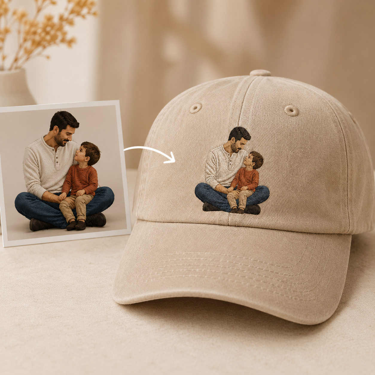 Custom Photo Son Love Dad Embroidered Hat, Personalized Cap, Custom Portrait Dad Hat, Father’s Day Gift TOM99