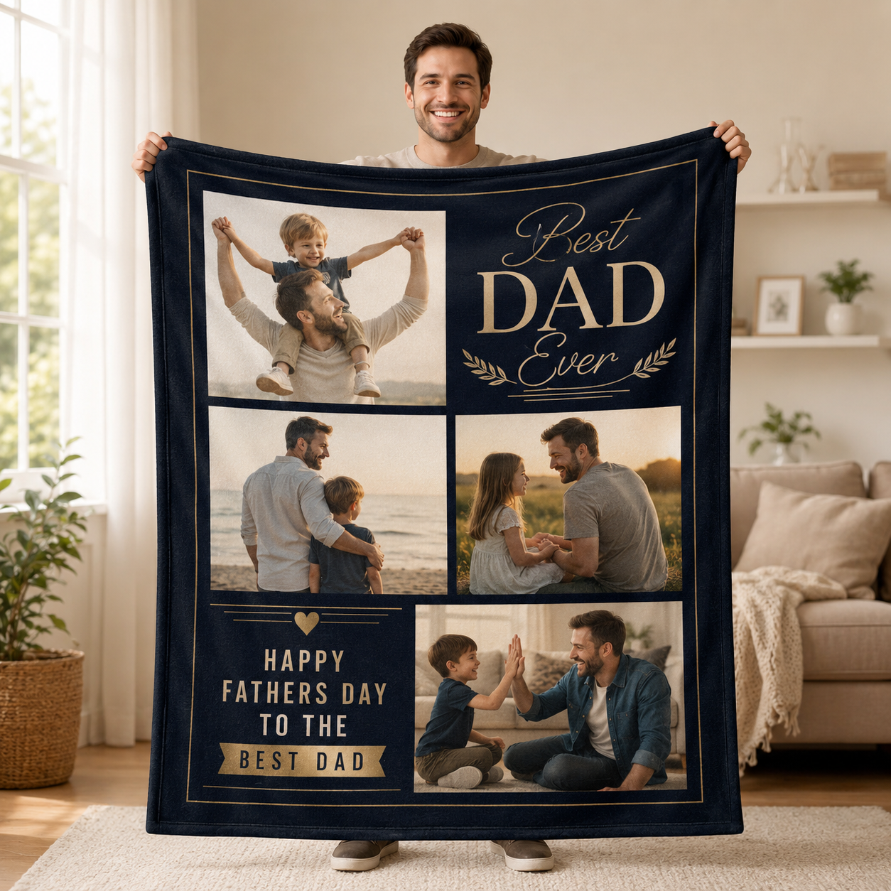 Custom Photo Best Papa Blanket, Personalized Dad Gifts | Gift For Dad TOM99