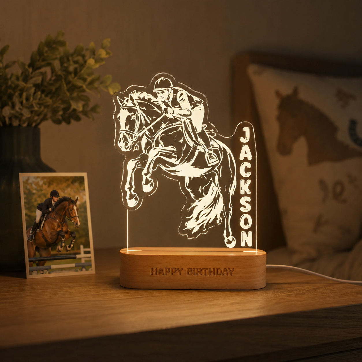 Custom Photo Horse Wooden Led Light | Personalized Horse Photo Wooden Led Light | Gift For Horse Lovers TOM99