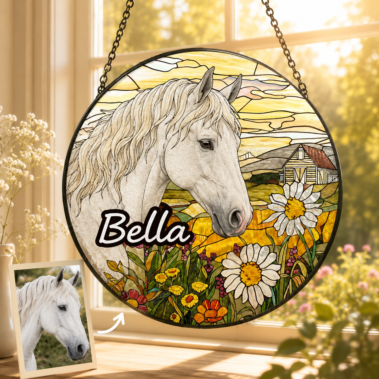 Custom Photo Horse Stained Glass Suncatcher – Personalized Horse Lover Gifts | Gift For Horse Lover TOM99