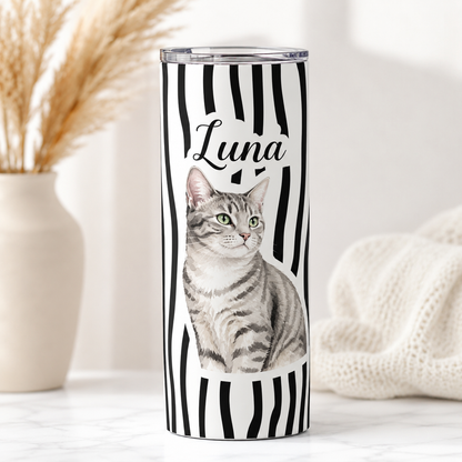 Personalized Photo Luna Cat Mom 20oz Skinny Tumbler – Custom Cat Photo Skinny Tumbler for Woman and Cat Owners TOM99
