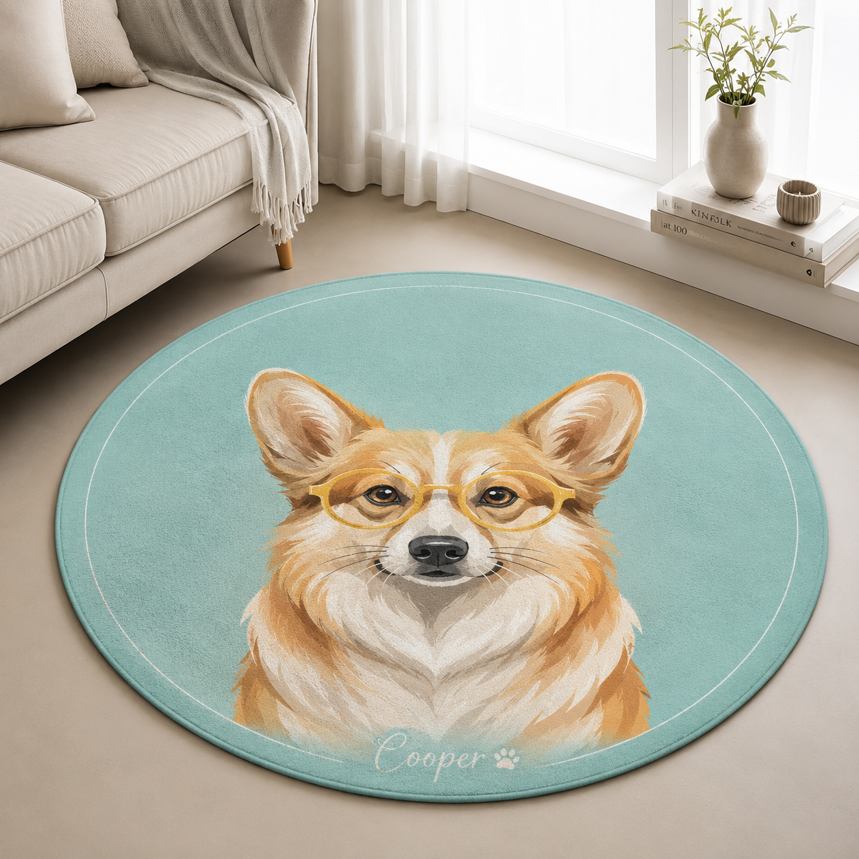 Custom Photo Watercolor Dog Round Carpet | Photo Pet Round Rug | Gift For Dog Lovers