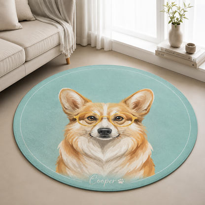 Custom Photo Watercolor Dog Round Carpet | Photo Pet Round Rug | Gift For Dog Lovers