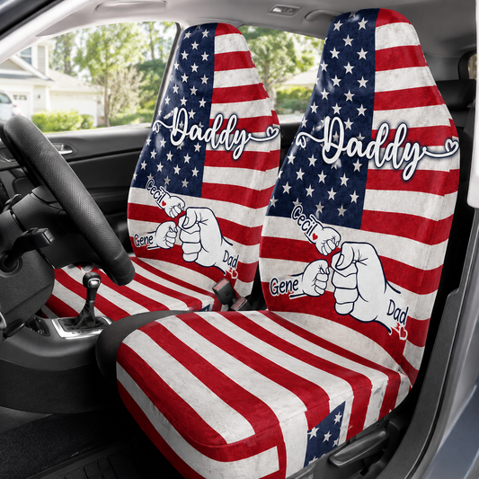 Personalized Daddy Portrait Car Seat Cover, Custom Dad Seat Protector, Gift For Dad TOM99