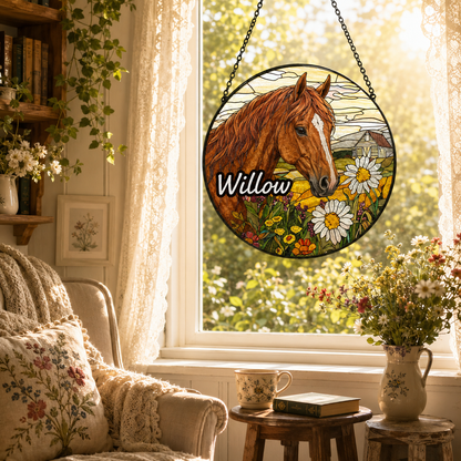 Custom Photo Horse Stained Glass Suncatcher – Personalized Horse Lover Gifts | Gift For Horse Lover TOM99