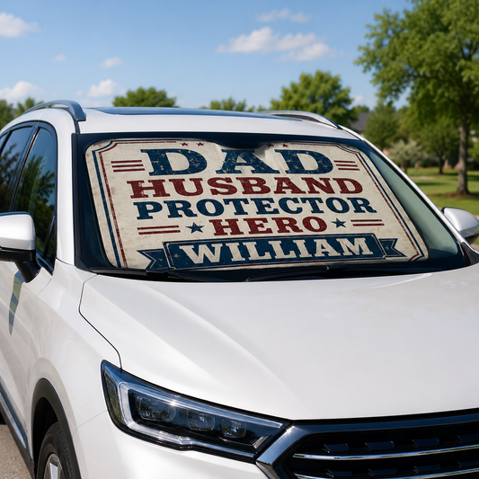 Personalized Dad Hero Car Windshield Sun Shade, Custom Car Sun Shade for Dad, Gift For Dad TOM99
