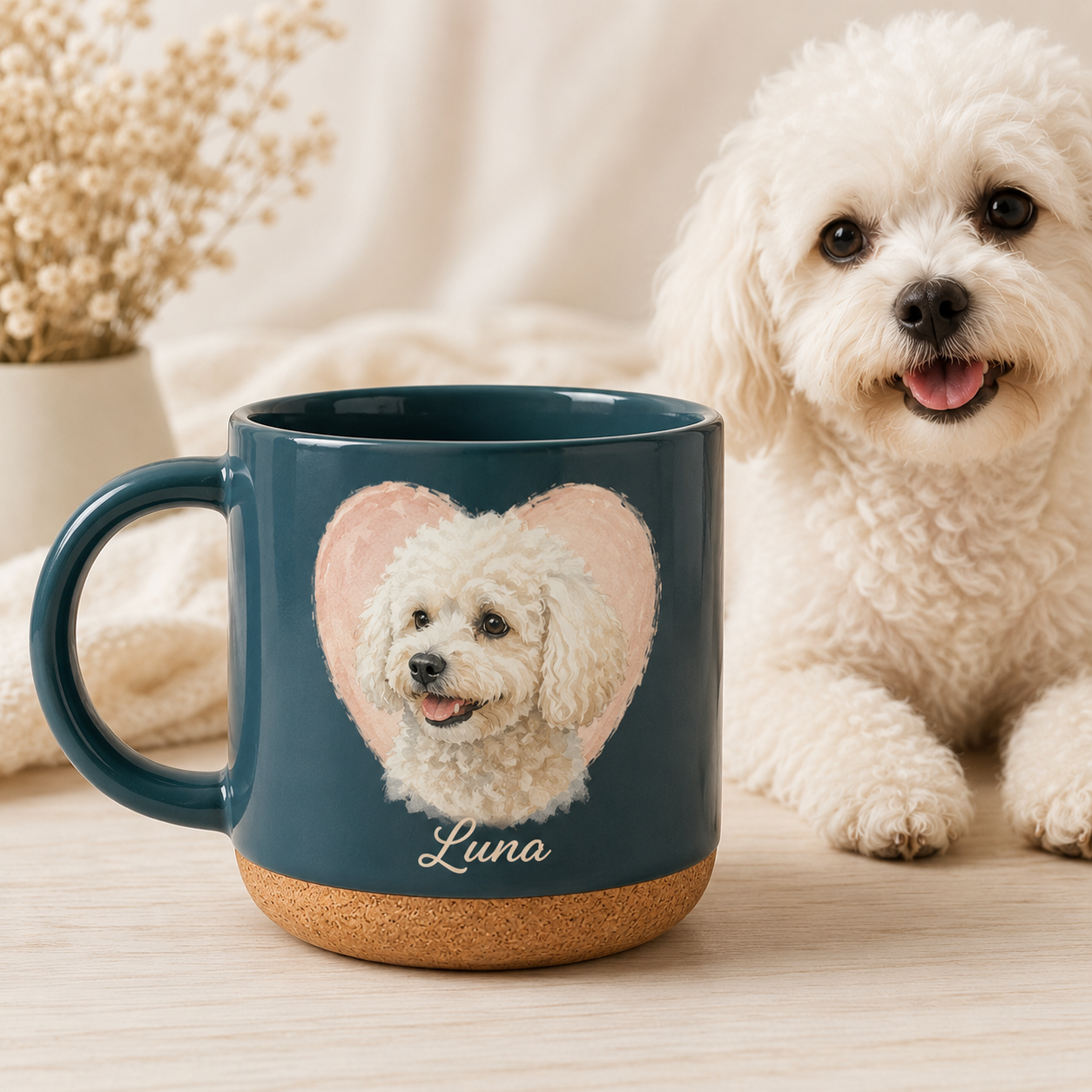 Custom Photo Love Dog 12oz Cork Mug | Gift For Dog Lovers | Pet Lover Gifts TOM99