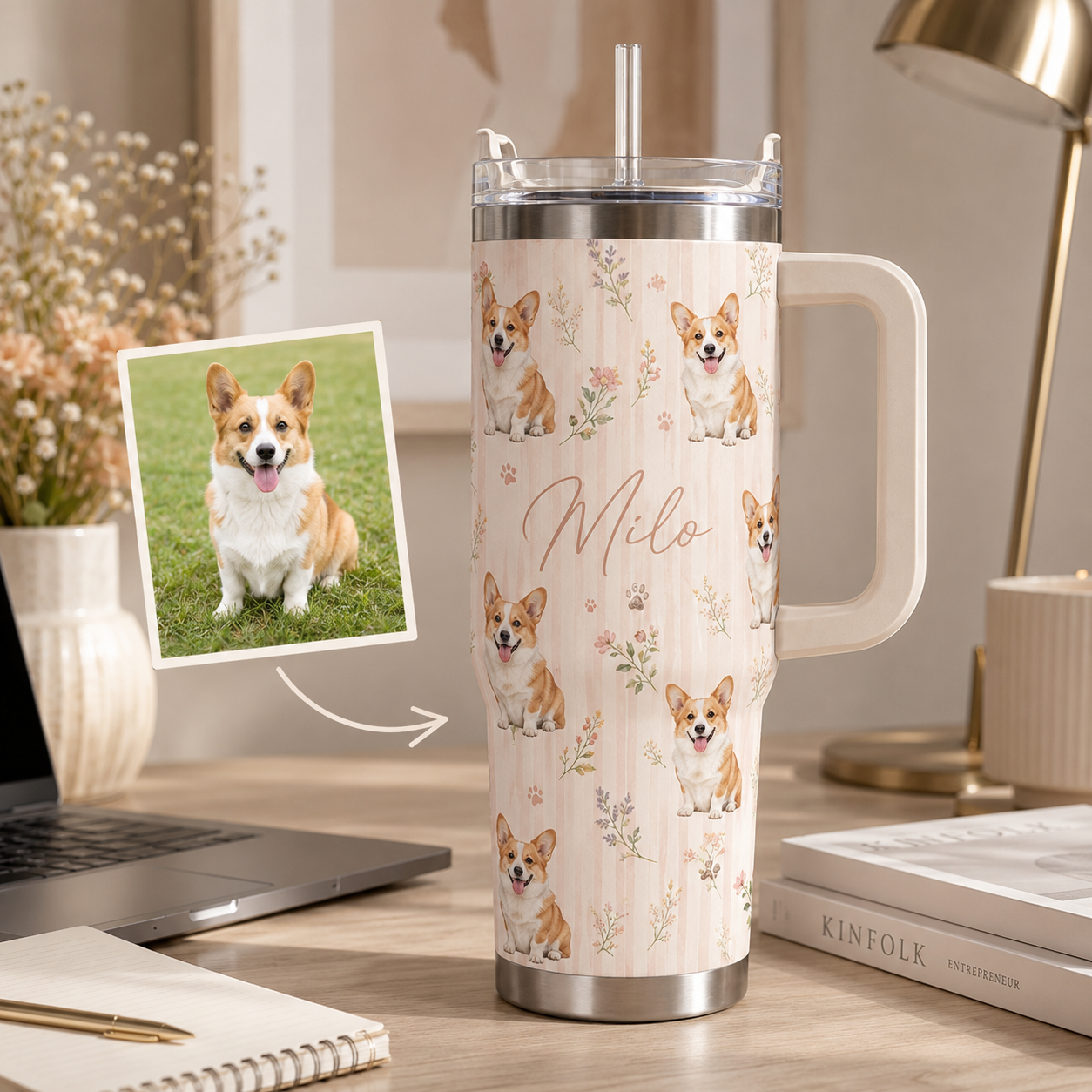 Custom Photo Dog 40oz Tumbler | Gift For Dog Lovers | Pet Lover Gifts