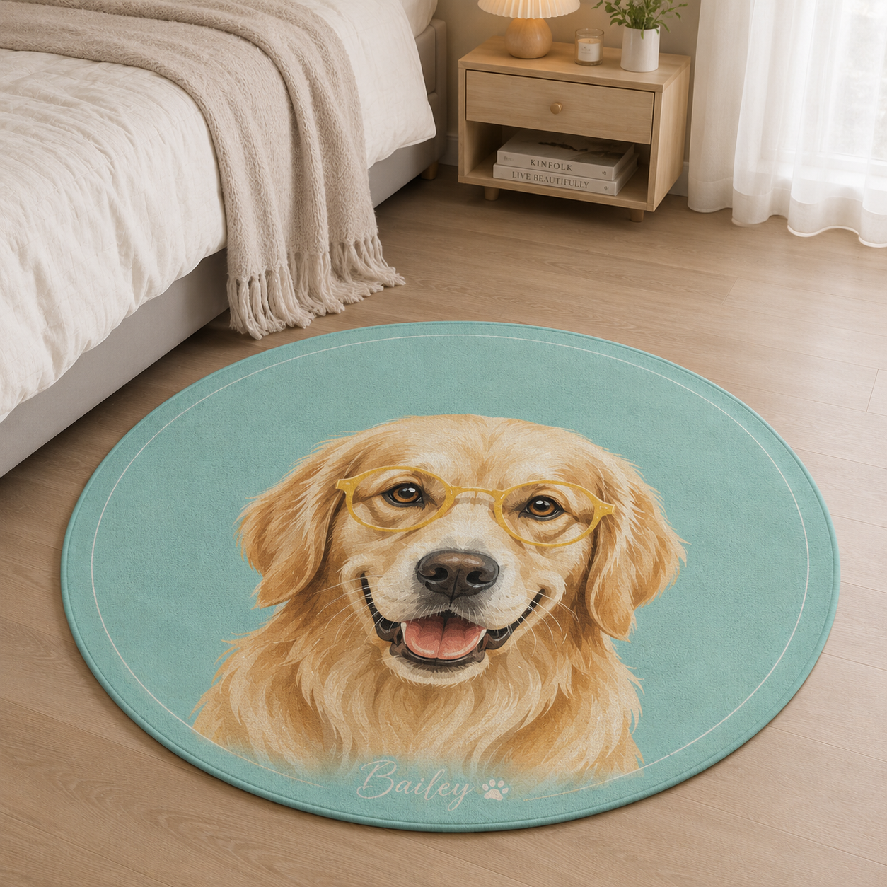 Custom Photo Watercolor Dog Round Carpet | Photo Pet Round Rug | Gift For Dog Lovers