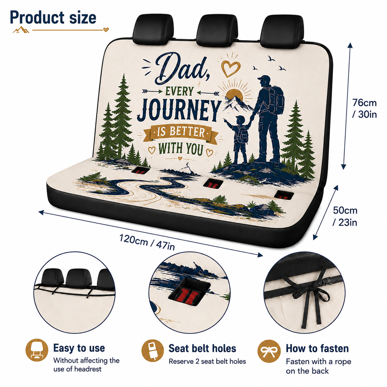 Personalized Dad Journey Car Rear Seat Cover, Custom Back Seat Protector For Dad, Gift For Dad TOM99