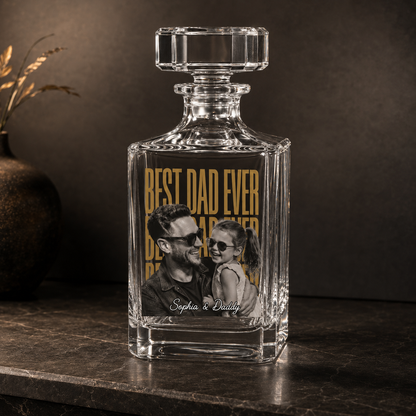 Custom Photo Best Dad Ever Whiskey Decanter Set | Personalized Gift For Dad | Father's Day Gifts