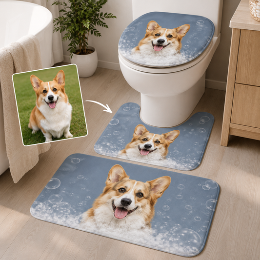 Custom Photo Dog 3pcs Bathroom Rug Set | Gift For Dog Lovers | Pet Photo Gifts