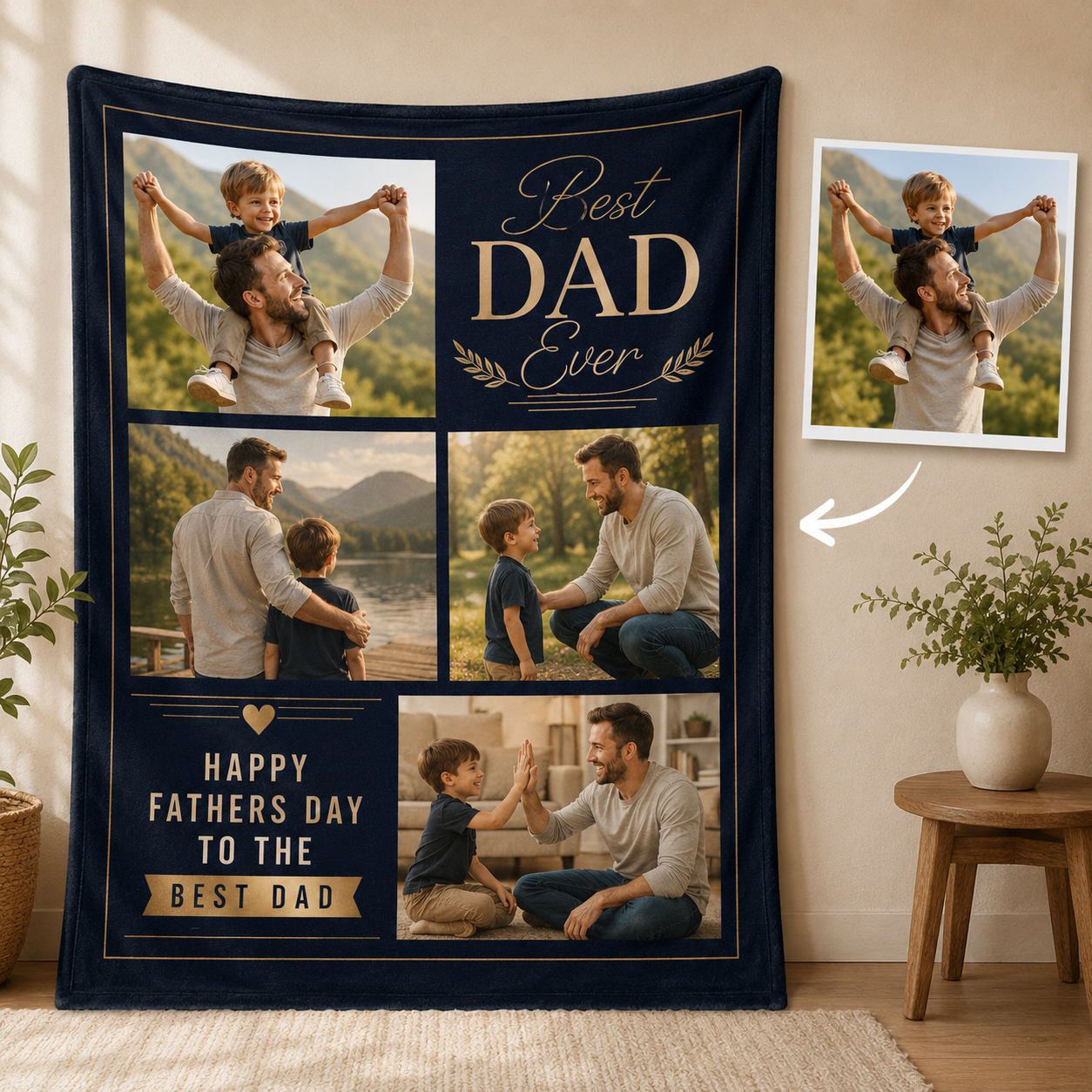 Custom Photo Best Papa Blanket, Personalized Dad Gifts | Gift For Dad TOM99