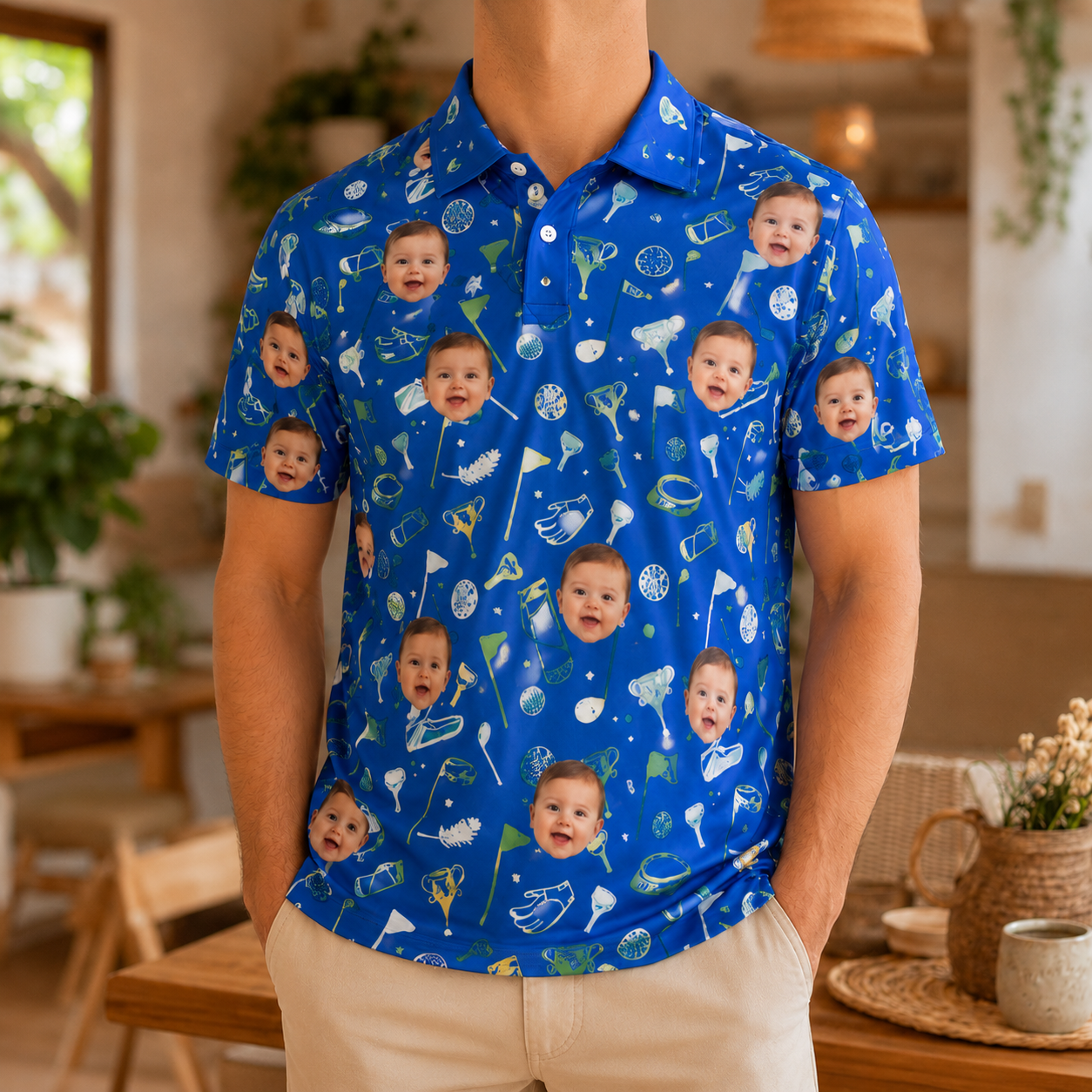 Custom Photo Dad & Baby Polo Shirt, Personalized Polo Shirt For Husband Dad Grandfather