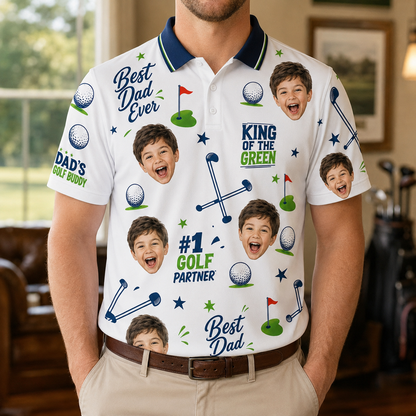 Custom Photo Dad King Of The Green Polo Shirt, Personalized Polo Shirt For Husband Dad Grandfather TOM99