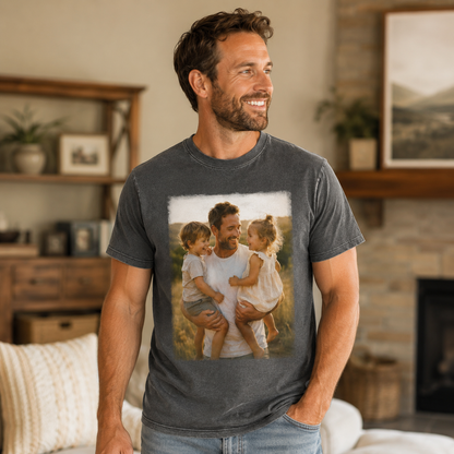 Custom Photo Father And Kids Wash T-Shirt, Personalized Dad Gifts | Gift For Dad TOM99