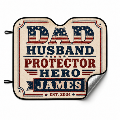 Personalized Dad Hero Car Windshield Sun Shade, Custom Car Sun Shade for Dad, Gift For Dad TOM99
