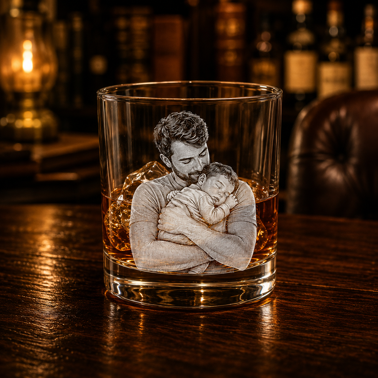 Custom Photo Dad & Baby Whiskey Glass | Photo Dad Portrait Gift | Father's Day Gifs | Gift For Father TOM99