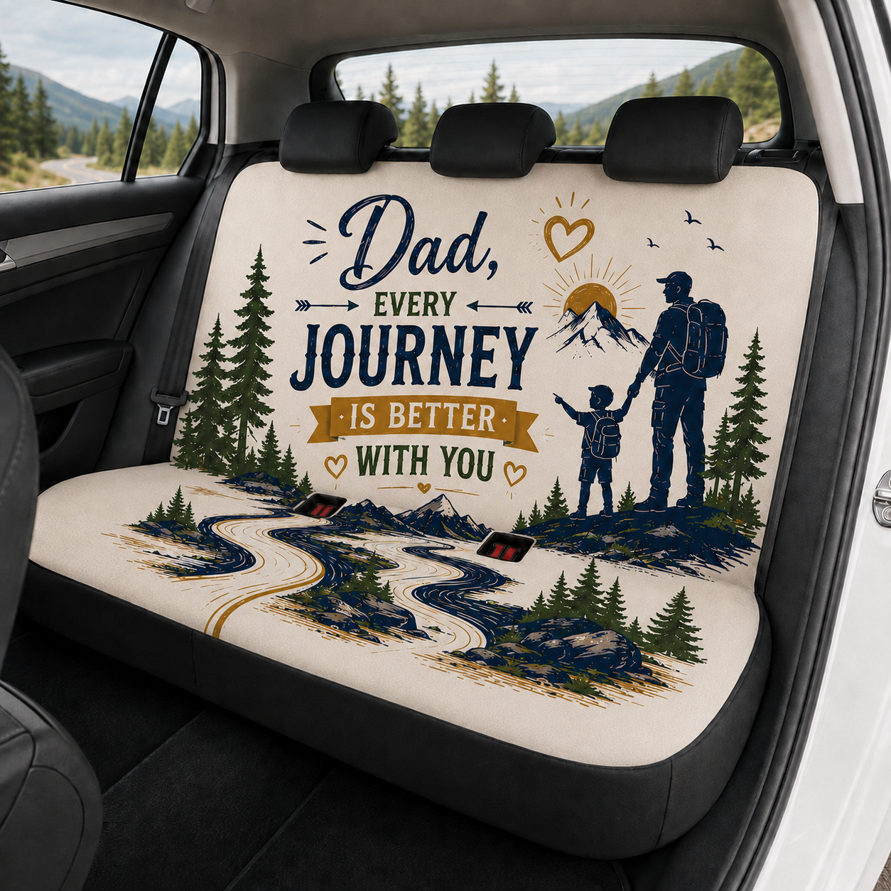 Personalized Dad Journey Car Rear Seat Cover, Custom Back Seat Protector For Dad, Gift For Dad TOM99