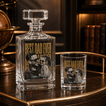 Custom Photo Best Dad Ever Whiskey Decanter Set | Personalized Gift For Dad | Father's Day Gifts