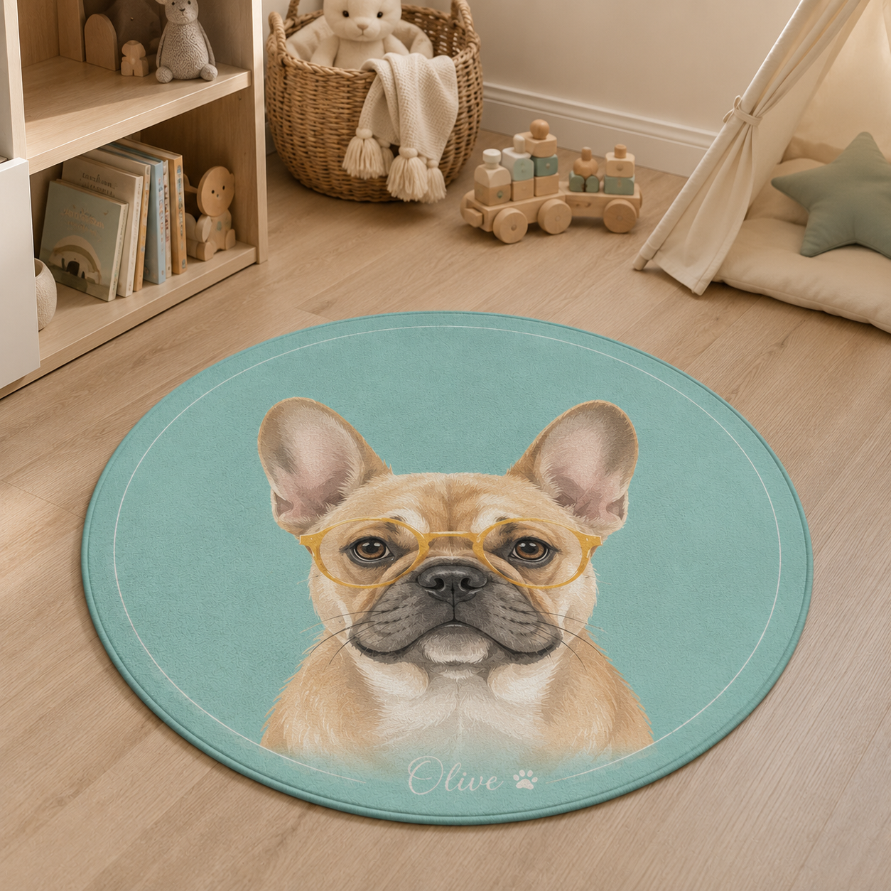 Custom Photo Watercolor Dog Round Carpet | Photo Pet Round Rug | Gift For Dog Lovers