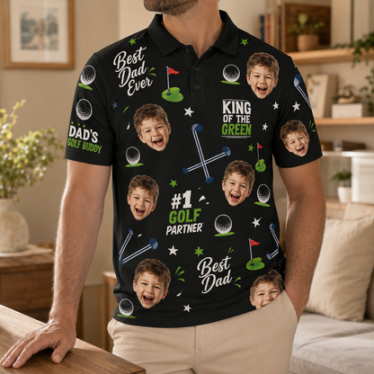 Custom Photo Dad King Of The Green Polo Shirt, Personalized Polo Shirt For Husband Dad Grandfather TOM99