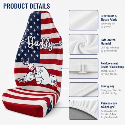 Personalized Daddy Portrait Car Seat Cover, Custom Dad Seat Protector, Gift For Dad TOM99