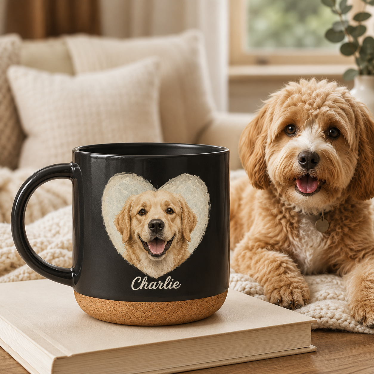 Custom Photo Love Dog 12oz Cork Mug | Gift For Dog Lovers | Pet Lover Gifts TOM99