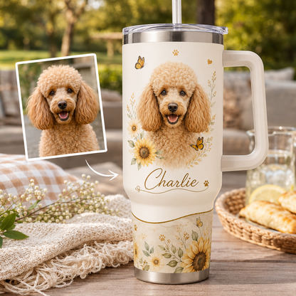 Custom Photo Dog Flower 40oz Tumbler | Gift For Dog Lovers | Pet Lover Gifts
