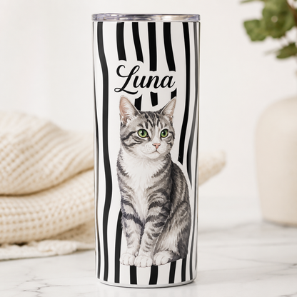 Personalized Photo Luna Cat Mom 20oz Skinny Tumbler – Custom Cat Photo Skinny Tumbler for Woman and Cat Owners TOM99