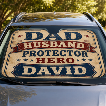 Personalized Dad Hero Car Windshield Sun Shade, Custom Car Sun Shade for Dad, Gift For Dad TOM99