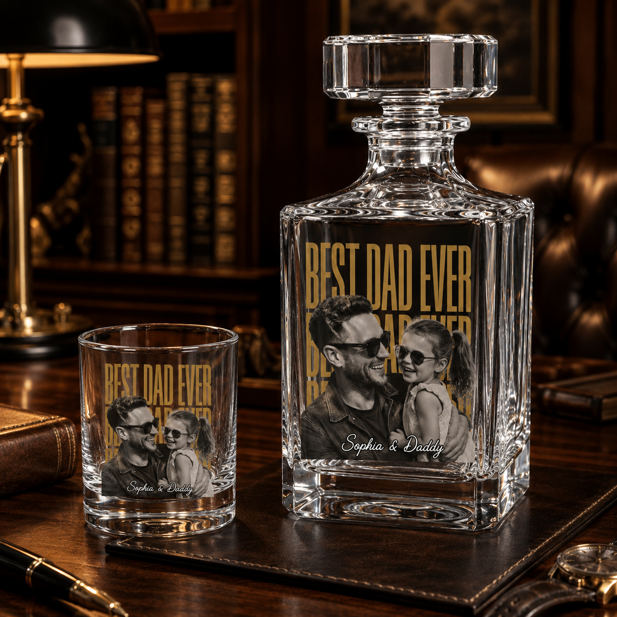 Custom Photo Best Dad Ever Whiskey Decanter Set | Personalized Gift For Dad | Father's Day Gifts