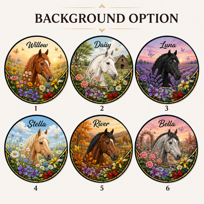 Custom Photo Horse Stained Glass Suncatcher – Personalized Horse Lover Gifts | Gift For Horse Lover TOM99