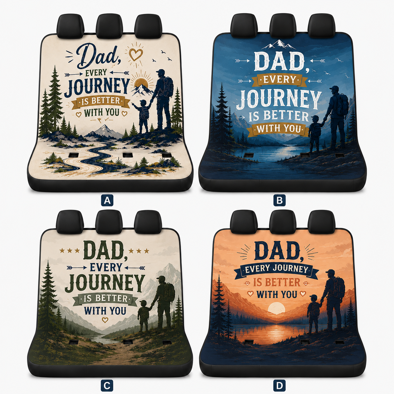 Personalized Dad Journey Car Rear Seat Cover, Custom Back Seat Protector For Dad, Gift For Dad TOM99