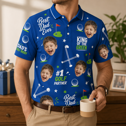 Custom Photo Dad King Of The Green Polo Shirt, Personalized Polo Shirt For Husband Dad Grandfather TOM99