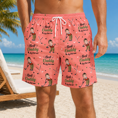 Custom Photo Best Daddy Summer Beach Shorts, Personalized Matching Swim Trunks, Tropical Family Vacation Gift