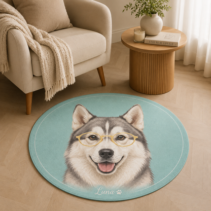 Custom Photo Watercolor Dog Round Carpet | Photo Pet Round Rug | Gift For Dog Lovers