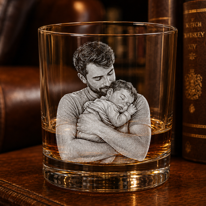 Custom Photo Dad & Baby Whiskey Glass | Photo Dad Portrait Gift | Father's Day Gifs | Gift For Father TOM99