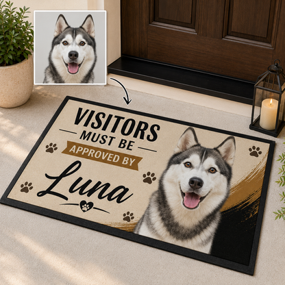 Custom Photo Visitor Must Be Approved By Dog Doormat | Photo Pet Doormat | Gift For Dog Lovers