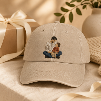 Custom Photo Son Love Dad Embroidered Hat, Personalized Cap, Custom Portrait Dad Hat, Father’s Day Gift TOM99