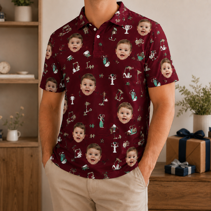 Custom Photo Dad & Baby Polo Shirt, Personalized Polo Shirt For Husband Dad Grandfather