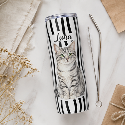 Personalized Photo Luna Cat Mom 20oz Skinny Tumbler – Custom Cat Photo Skinny Tumbler for Woman and Cat Owners TOM99