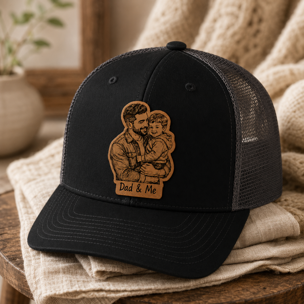 Personalized Dad & Me Trucker Hat | Custom Dad Photo Hat | Father's Day Gift | Gift For Dad | Dad Gifts TOM99