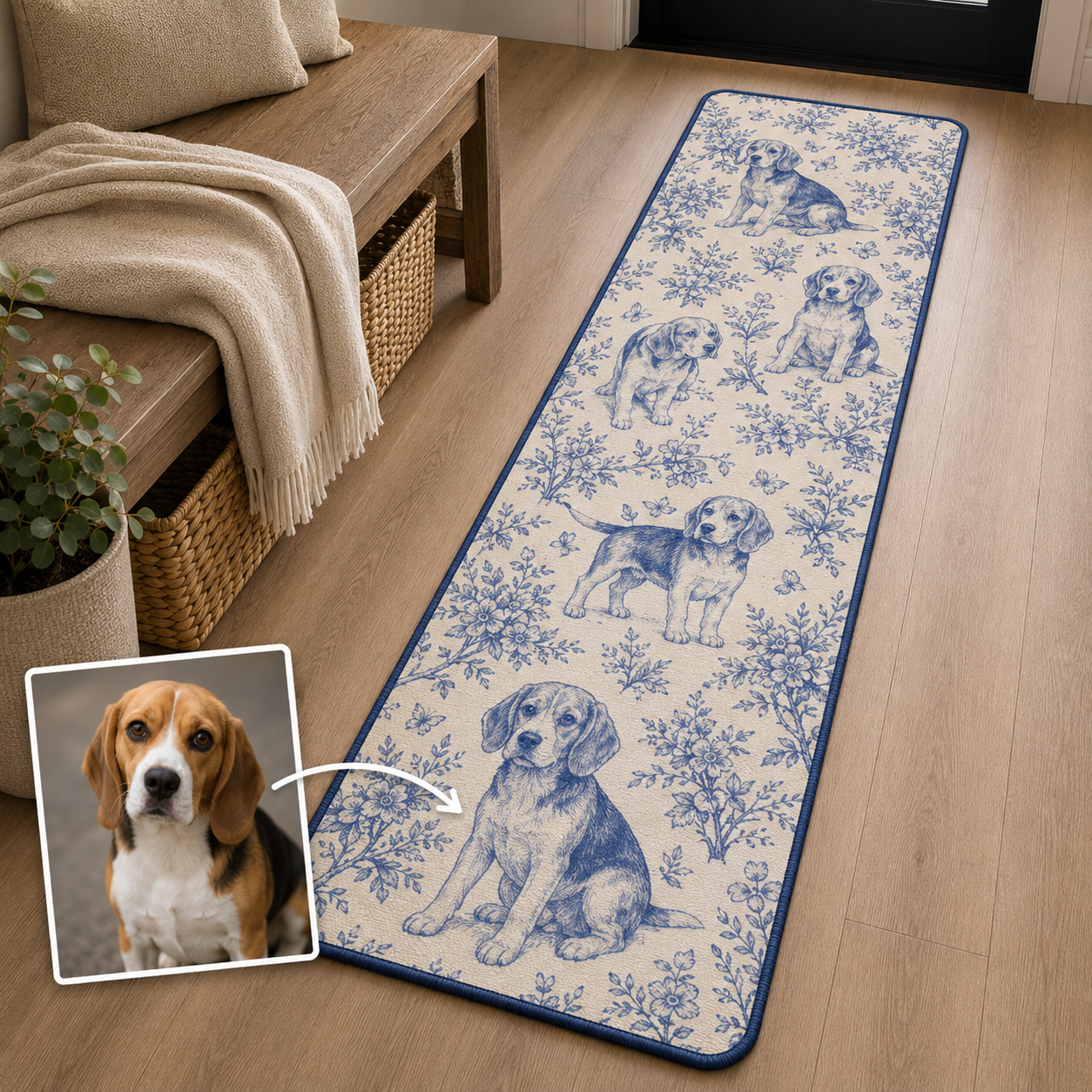 Custom Photo Vintage Dog Runner Rug | Pet Hallway Runner Carpet | Gift For Dog Lovers
